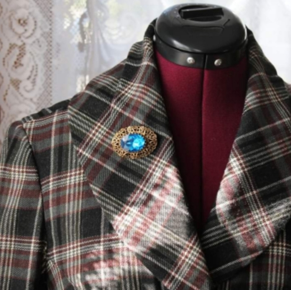 Vintage Blue Glass Art Nouveau Brooch Pin - Picture 2 of 5